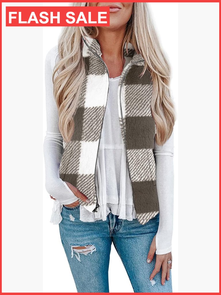 Womens Fuzzy Fleece Vest Sleeveless Sherpa Jacket Cozy Zipper Cardigan